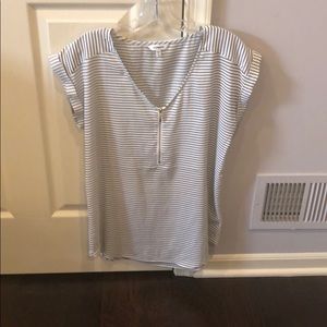 Express V neck striped shirt with zipper